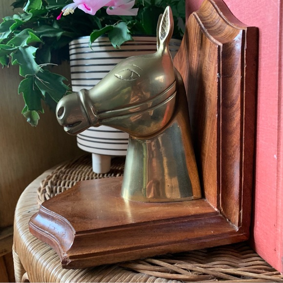 Brass donkeys with wood base bookends - Picture 3 of 14